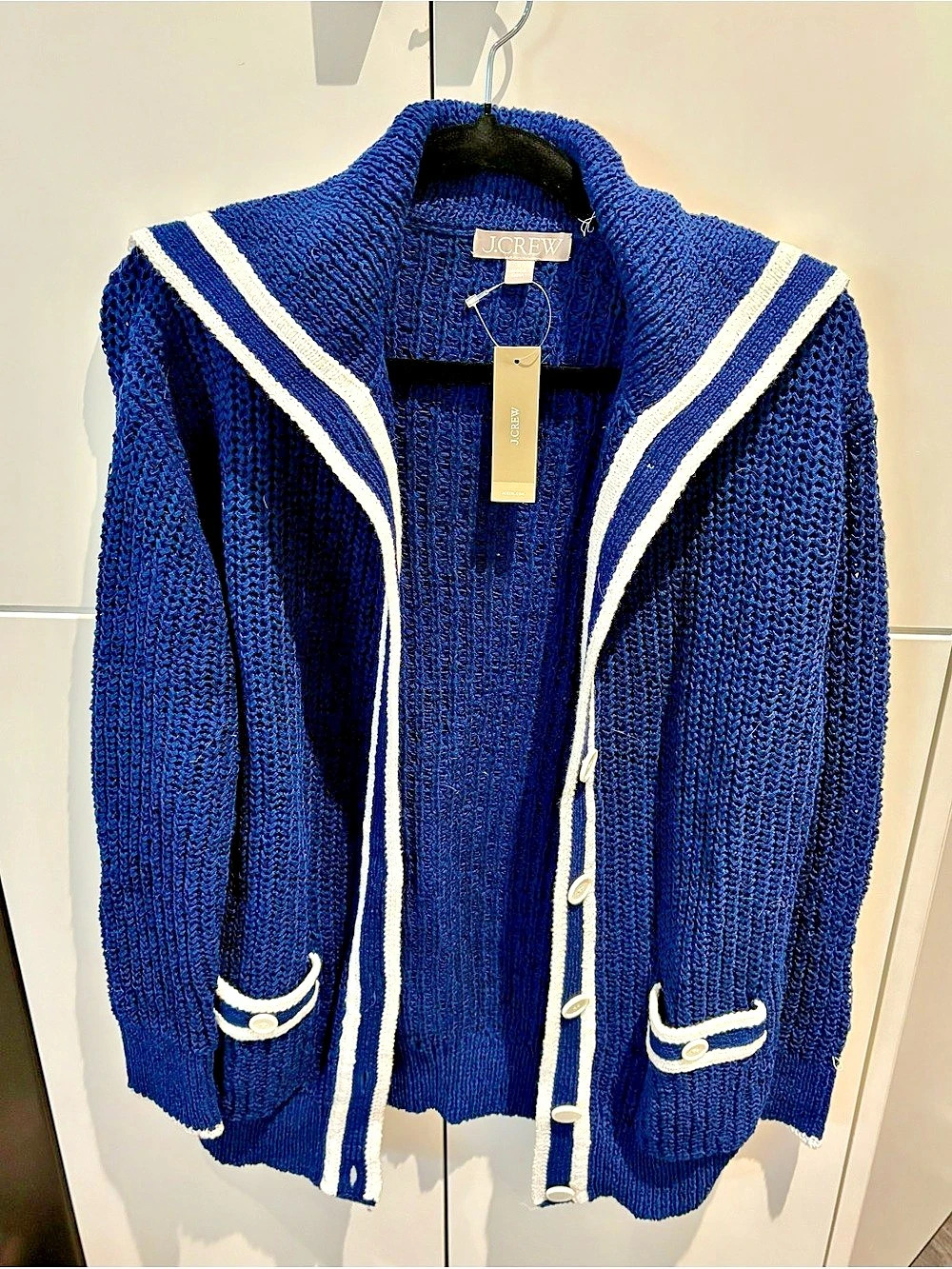 NWT J.Crew Navy Sailor Collar Cardigan Sweater Size S